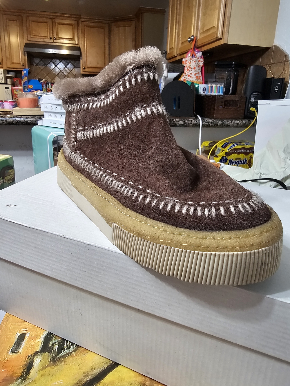 Women's Brown Faux-Fur Suede Winter Ankle Boot